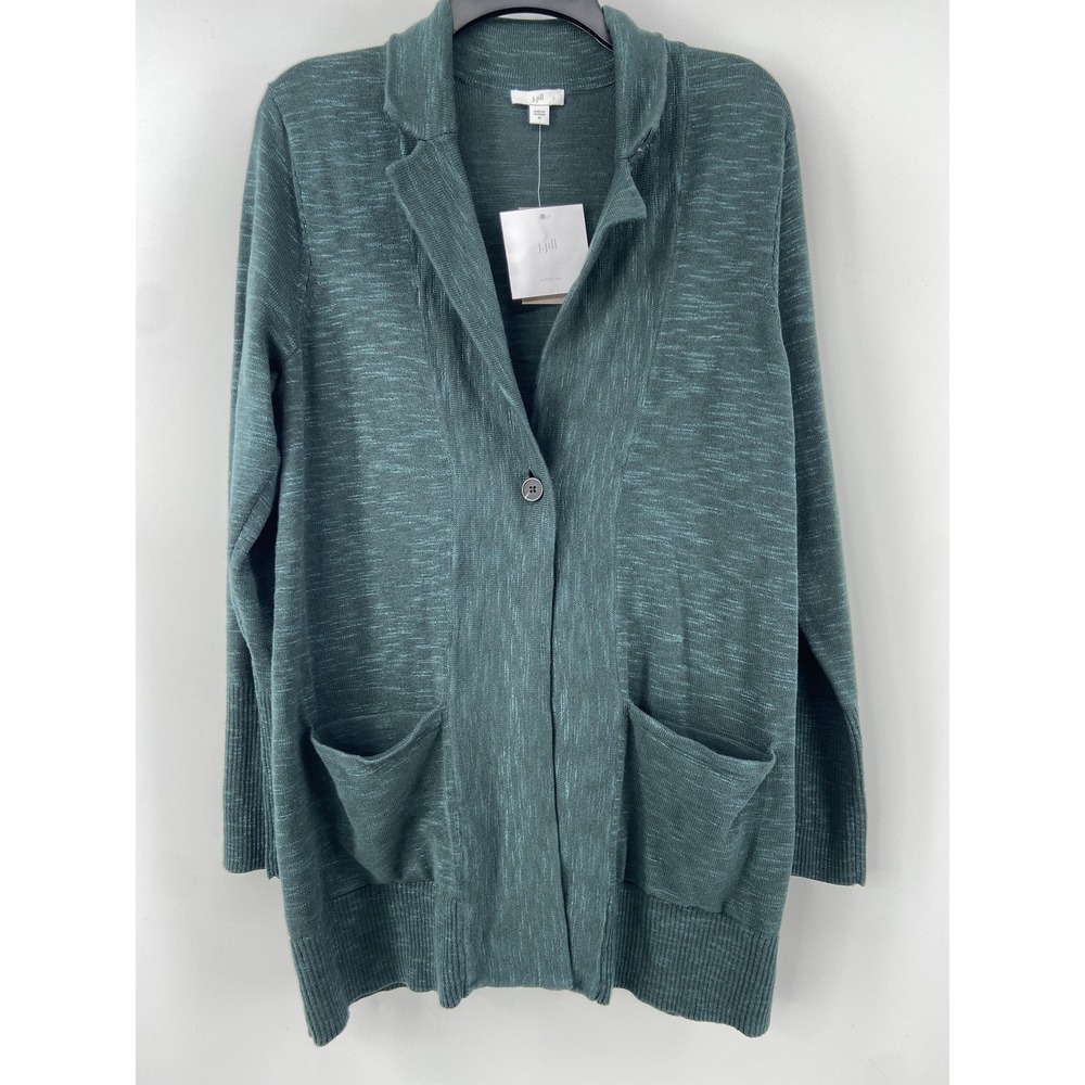 J Jill Sweater Womens Medium Green Escarole Cardigan Button Knit Jacket Casual